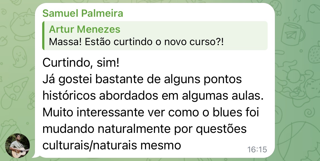 Print de depoimento de aluno do Blues Masters 10