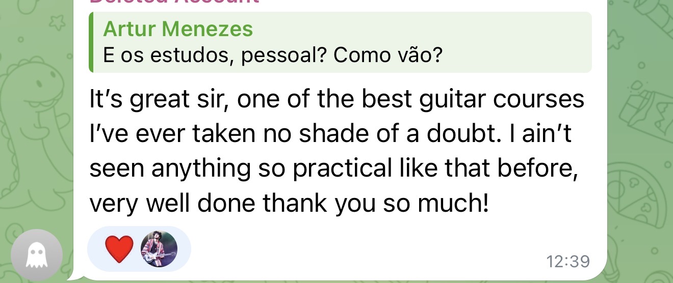 Print de depoimento de aluno do Blues Masters 11