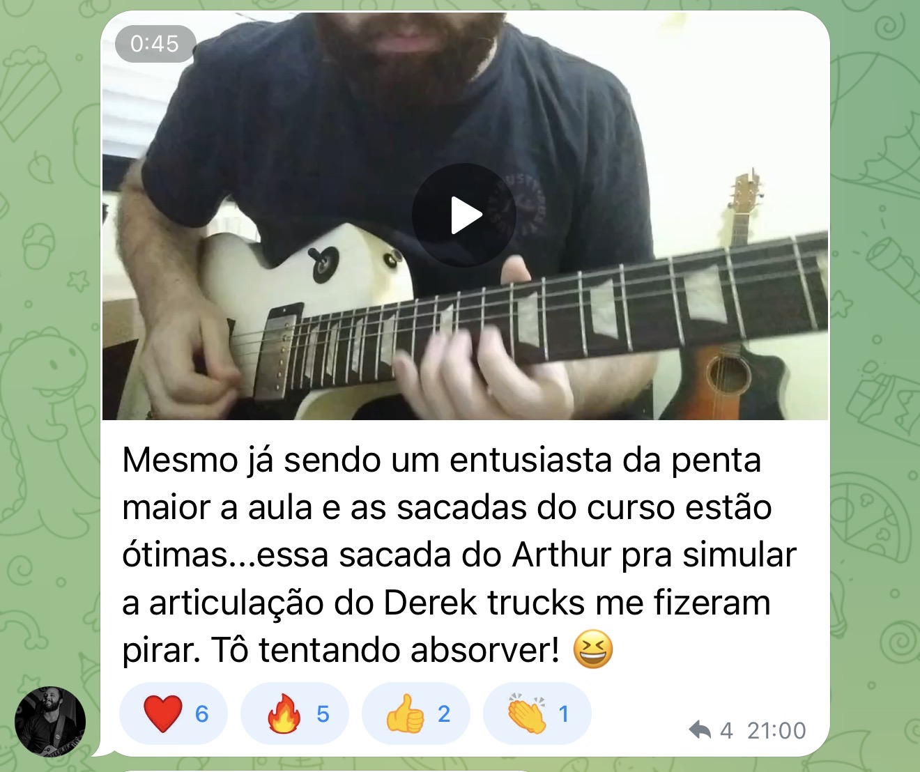Print de depoimento de aluno do Blues Masters 12